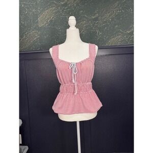 LOFT Peplum Top Red White Stripe
